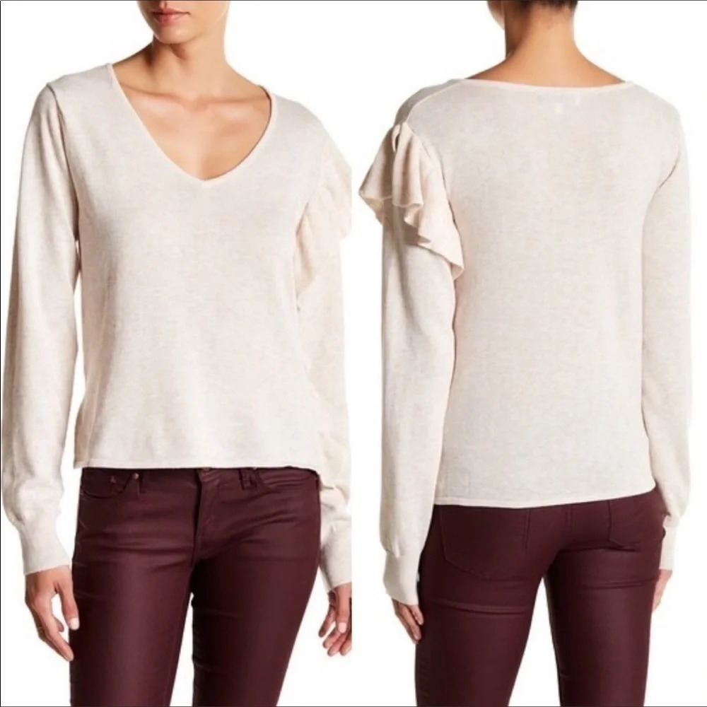 John + Jenn Ruffle Sleeve Sweater Top M NWT Beige